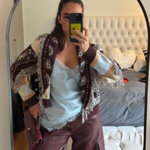 Fringed Jacquard Knit Cardigan - Image 3