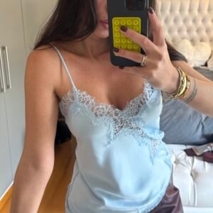 Lace Trim Satin Cami Top - Image 1