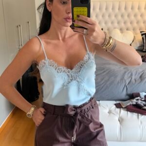 Lace Trim Satin Cami Top - Image 2