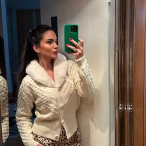 Cable Knit Cardigan with Faux Fur Collar - Image 1