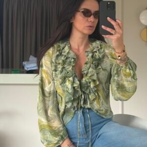 Marble Ruffle Tie Blouse - Image 4