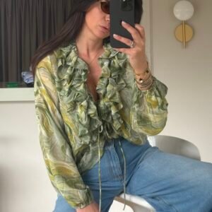 Marble Ruffle Tie Blouse - Image 3