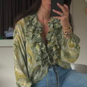 Marble Ruffle Tie Blouse - Image 1