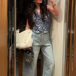Crystal Wide Leg Denim Jeans - Image 1