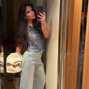 Crystal Wide Leg Denim Jeans - Image 2